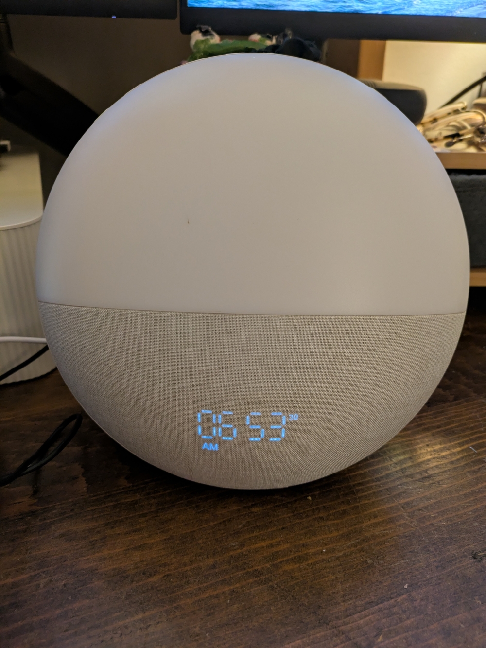 MVMT Round Wake Lamp and LED Clock — Light Gray & White